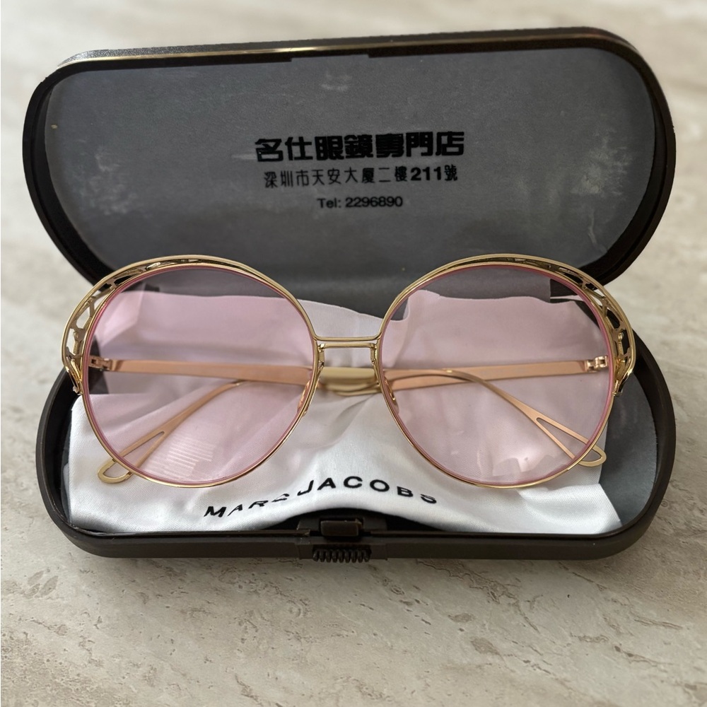 Marc Jacob MJ16 5815 140 Gold Frame Round Pink  Women SUnglasses Stones-Italy